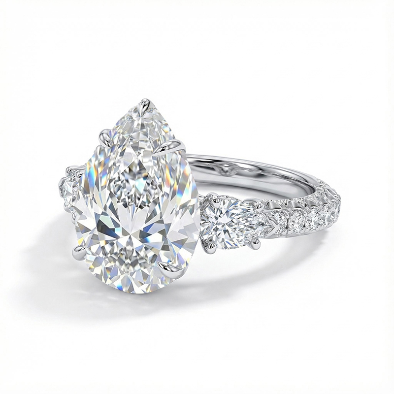 5.29ct. Tw. Pear Cut Vvs Moissanite Three Stone Engagement Ring Iced Out - Image 3