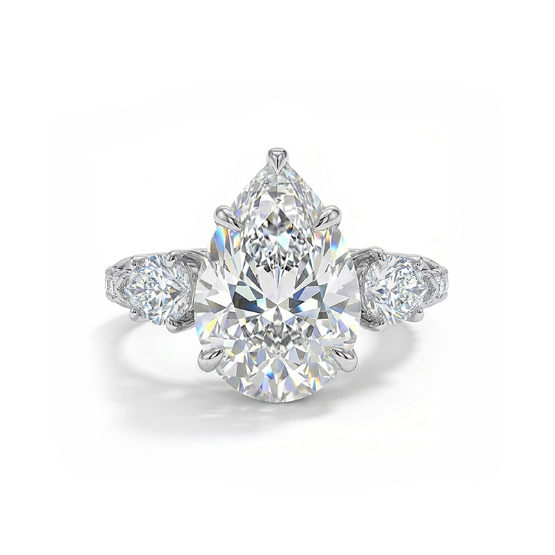 5.29ct. Tw. Pear Cut Vvs Moissanite Three Stone Engagement Ring Iced Out