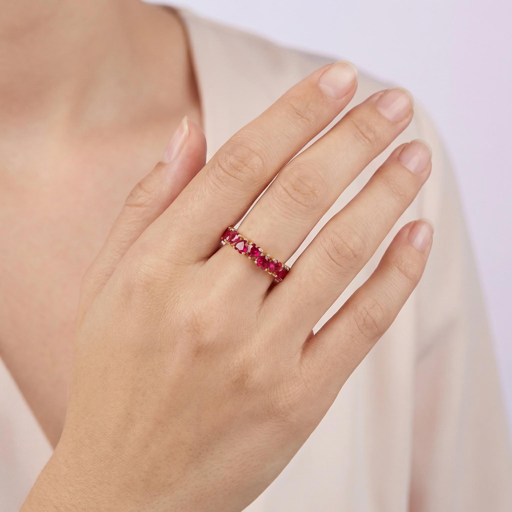 2.4ct. Tw. Heart Cut Ruby Diamond Wedding Band With Iced Out Shine - Image 3