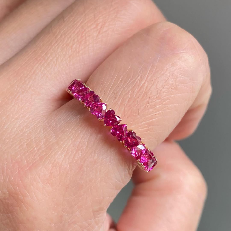 2.4ct. Tw. Heart Cut Ruby Diamond Wedding Band With Iced Out Shine - Image 7