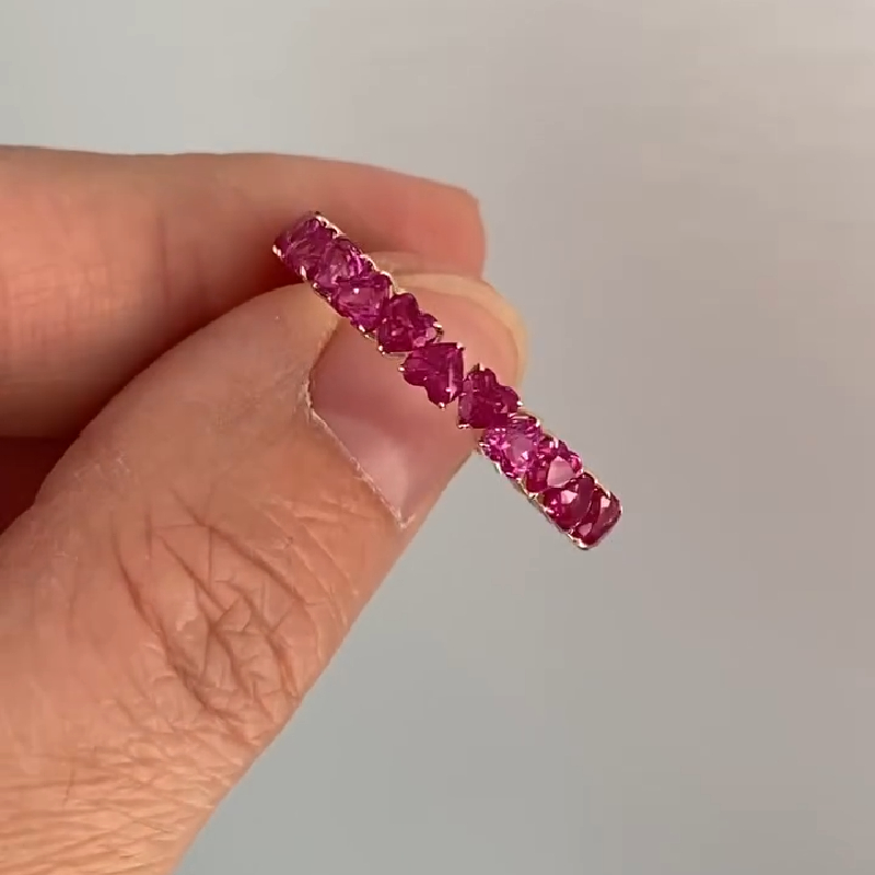 2.4ct. Tw. Heart Cut Ruby Diamond Wedding Band With Iced Out Shine - Image 8