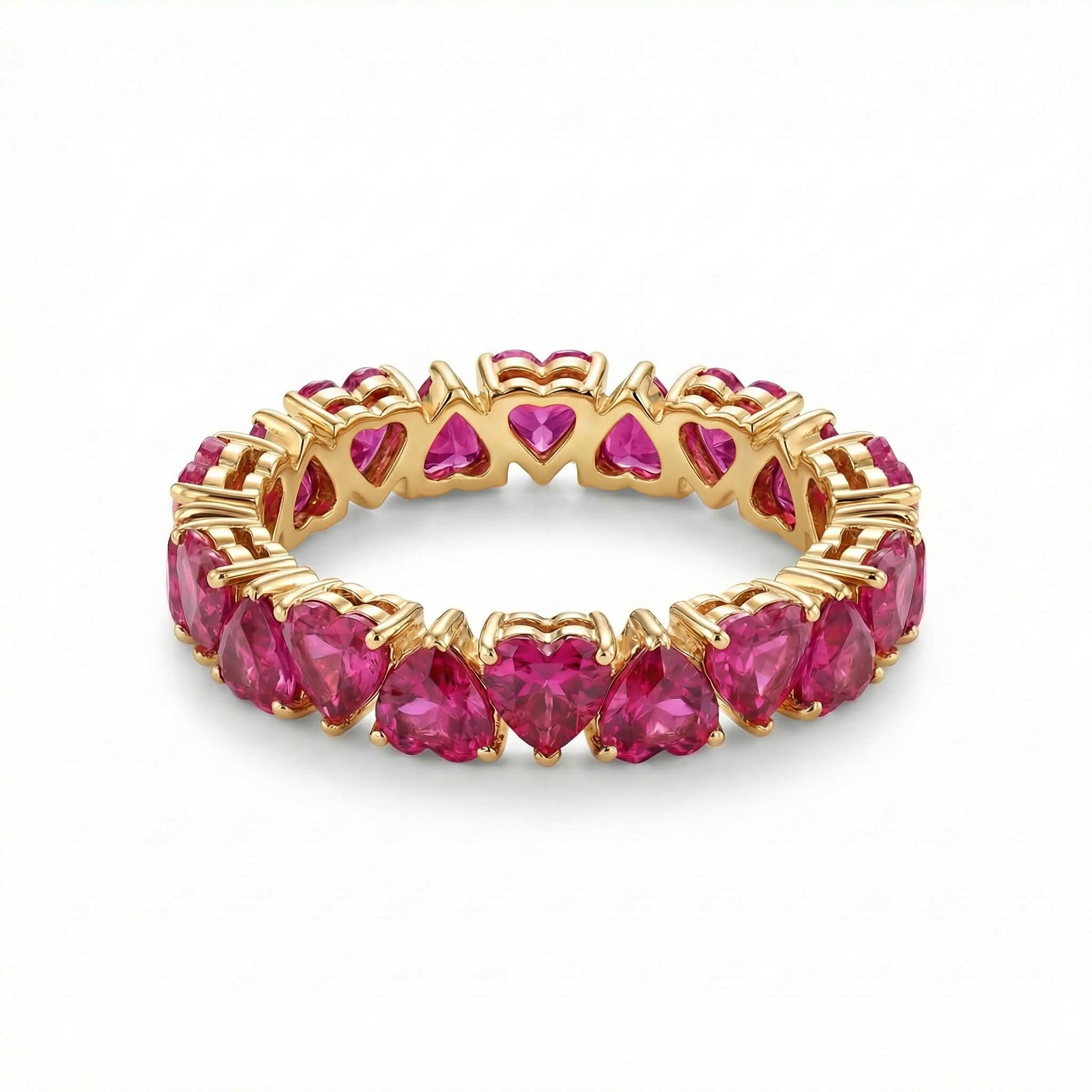 2.4ct. Tw. Heart Cut Ruby Diamond Wedding Band With Iced Out Shine