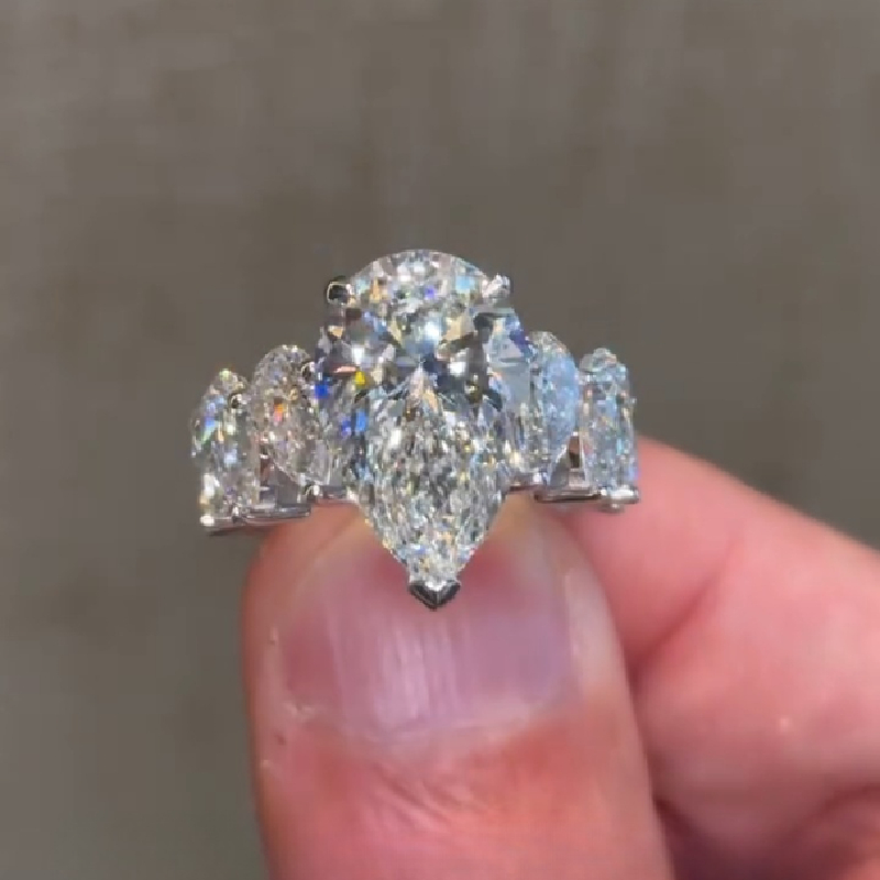 5.57ct. Tw. Pear Cut Vvs Moissanite Pave Engagement Ring Iced Out - Image 3