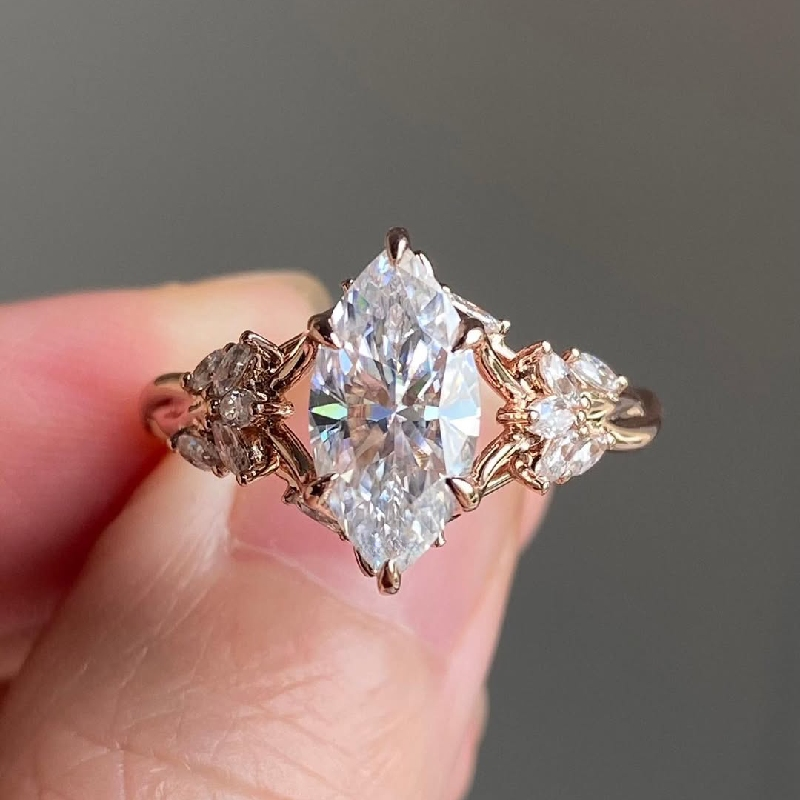 4.4ct Marquise Cut Vvs Moissanite Vintage Engagement Ring Iced Out