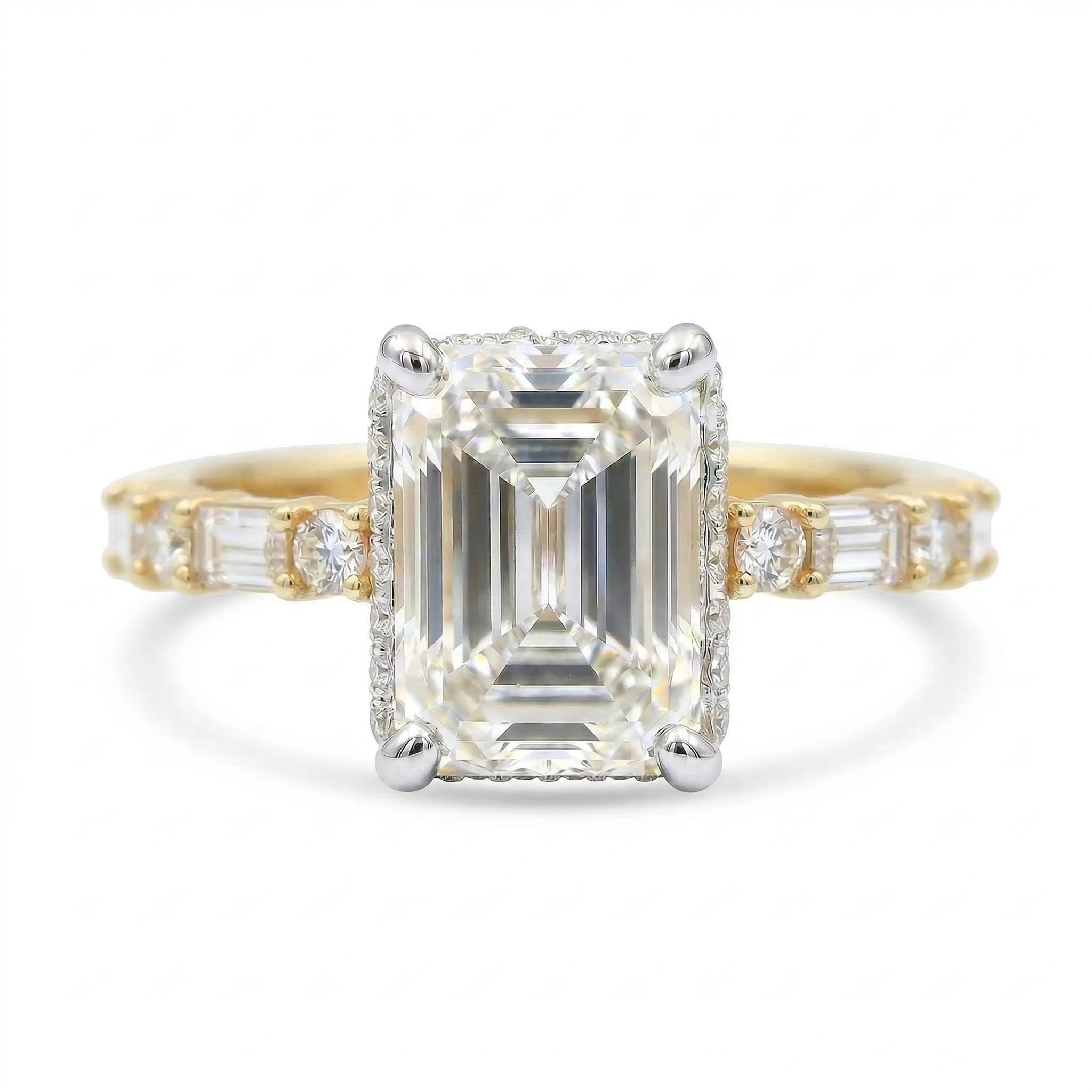 4.18ct Emerald Cut Vvs Moissanite Halo Engagement Ring Iced Out - Image 4