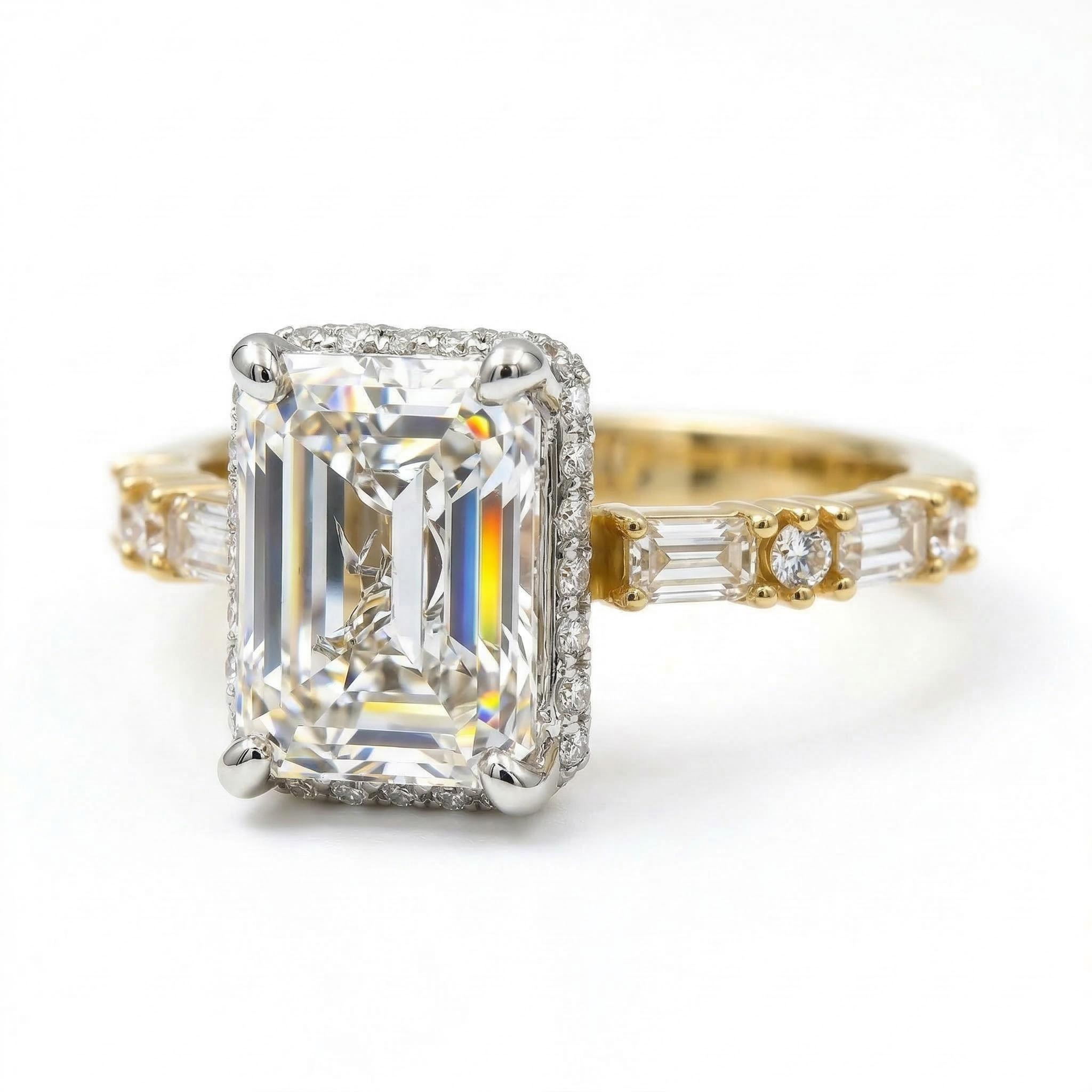 4.18ct Emerald Cut Vvs Moissanite Halo Engagement Ring Iced Out