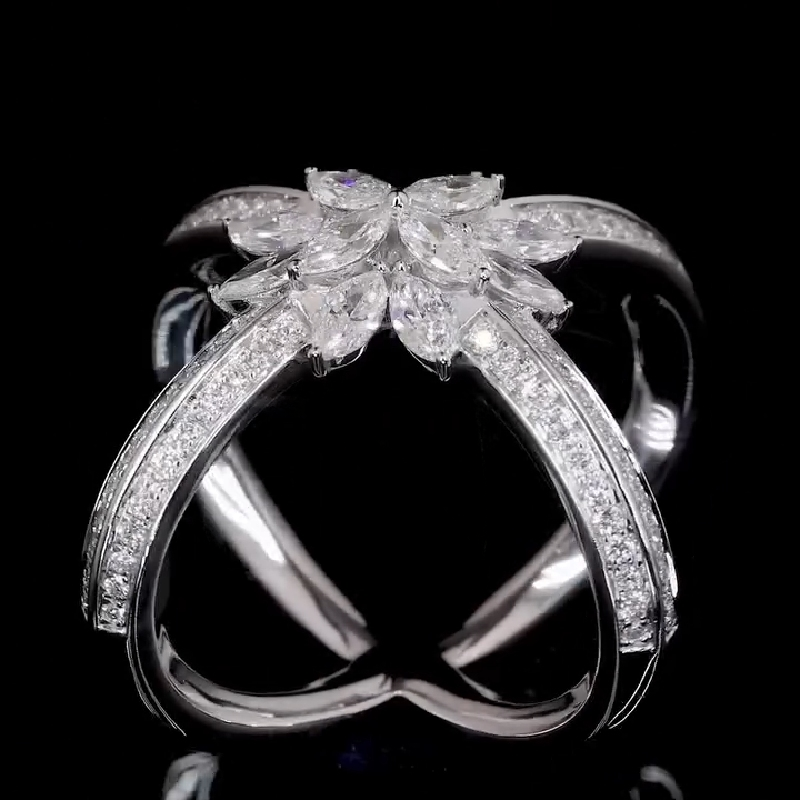 4.56ct Marquise And Round Cut Vvs Moissanite Pave Double Band Ring Iced Out - Image 8