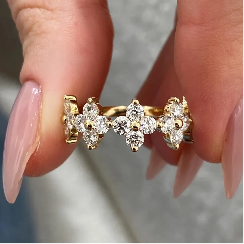2ct Round Cut Vvs Moissanite Floral Cluster Wedding Band Iced Out - Image 10