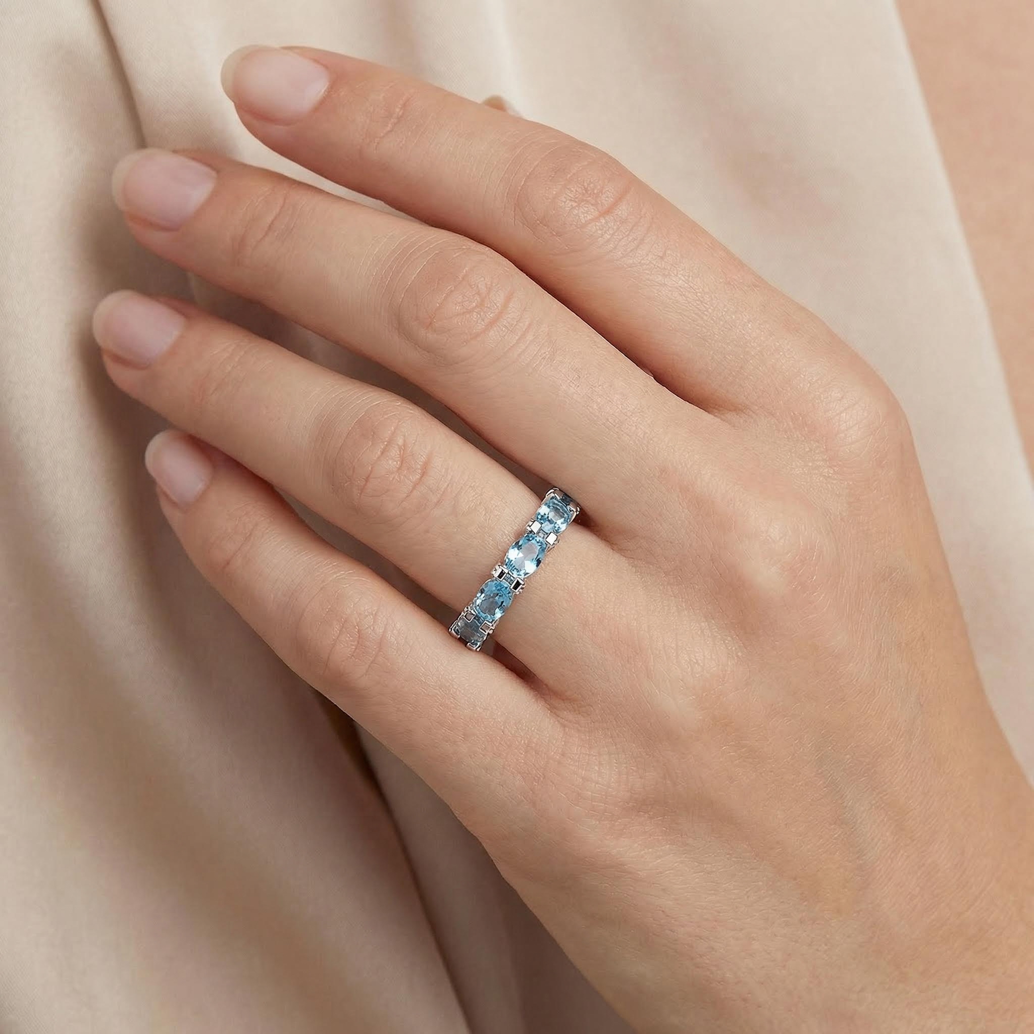 6.71ct. Tw. Elegant Blue Oval Cut Diamond Wedding Band Iced Out - Image 3