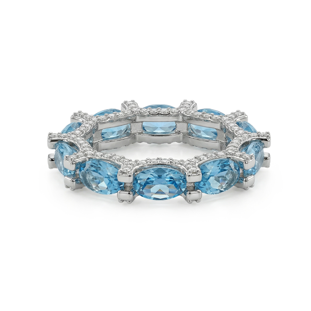 6.71ct. Tw. Elegant Blue Oval Cut Diamond Wedding Band Iced Out - Image 4