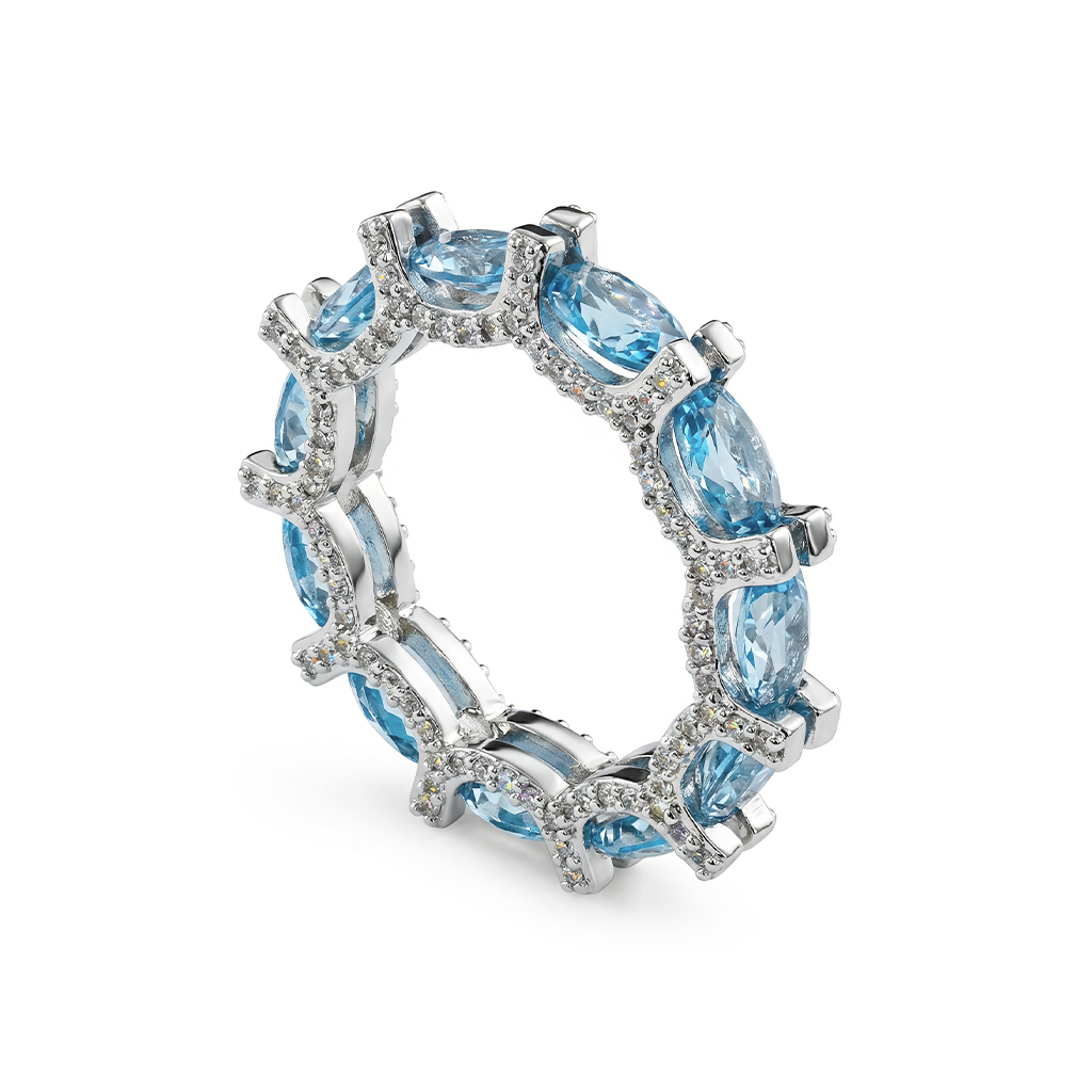 6.71ct. Tw. Elegant Blue Oval Cut Diamond Wedding Band Iced Out - Image 6