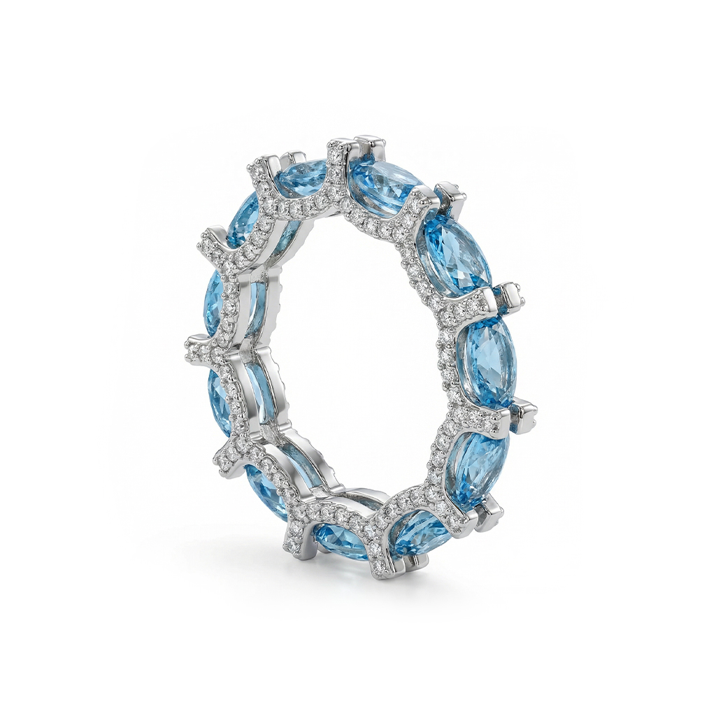 6.71ct. Tw. Elegant Blue Oval Cut Diamond Wedding Band Iced Out