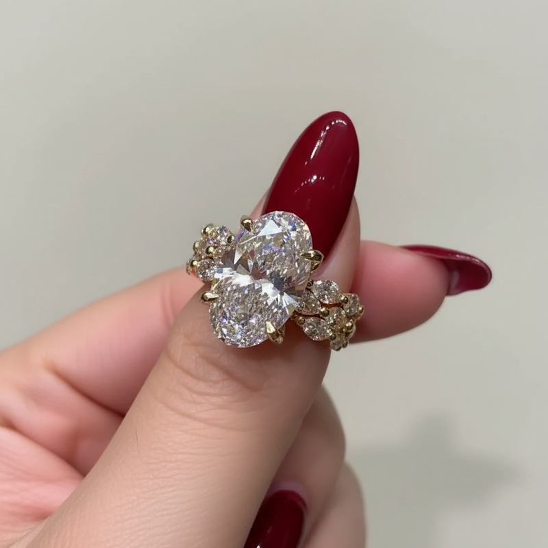 8.95ct Oval Cut Vvs Moissanite Pave Engagement Ring Sets Iced Out - Image 3