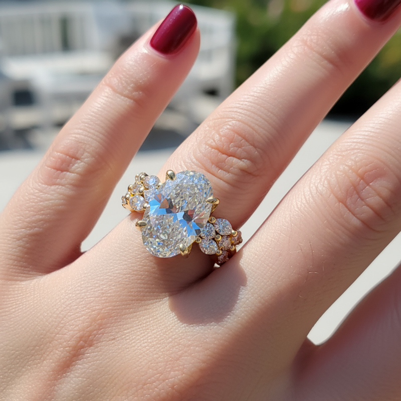 8.95ct Oval Cut Vvs Moissanite Pave Engagement Ring Sets Iced Out - Image 4