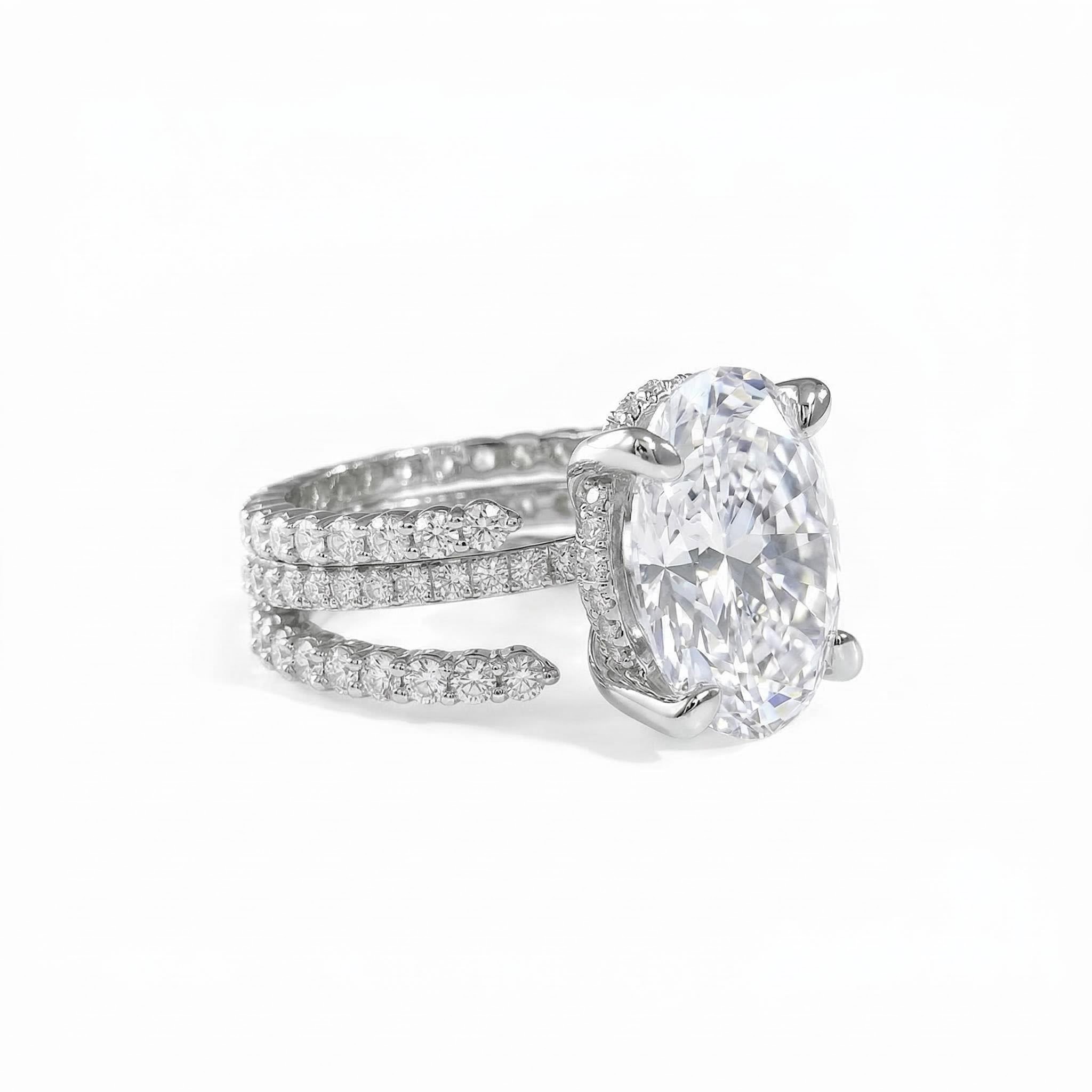 12.06ct. Tw. Oval Cut Vvs Moissanite Pave Engagement Ring Set Iced Out