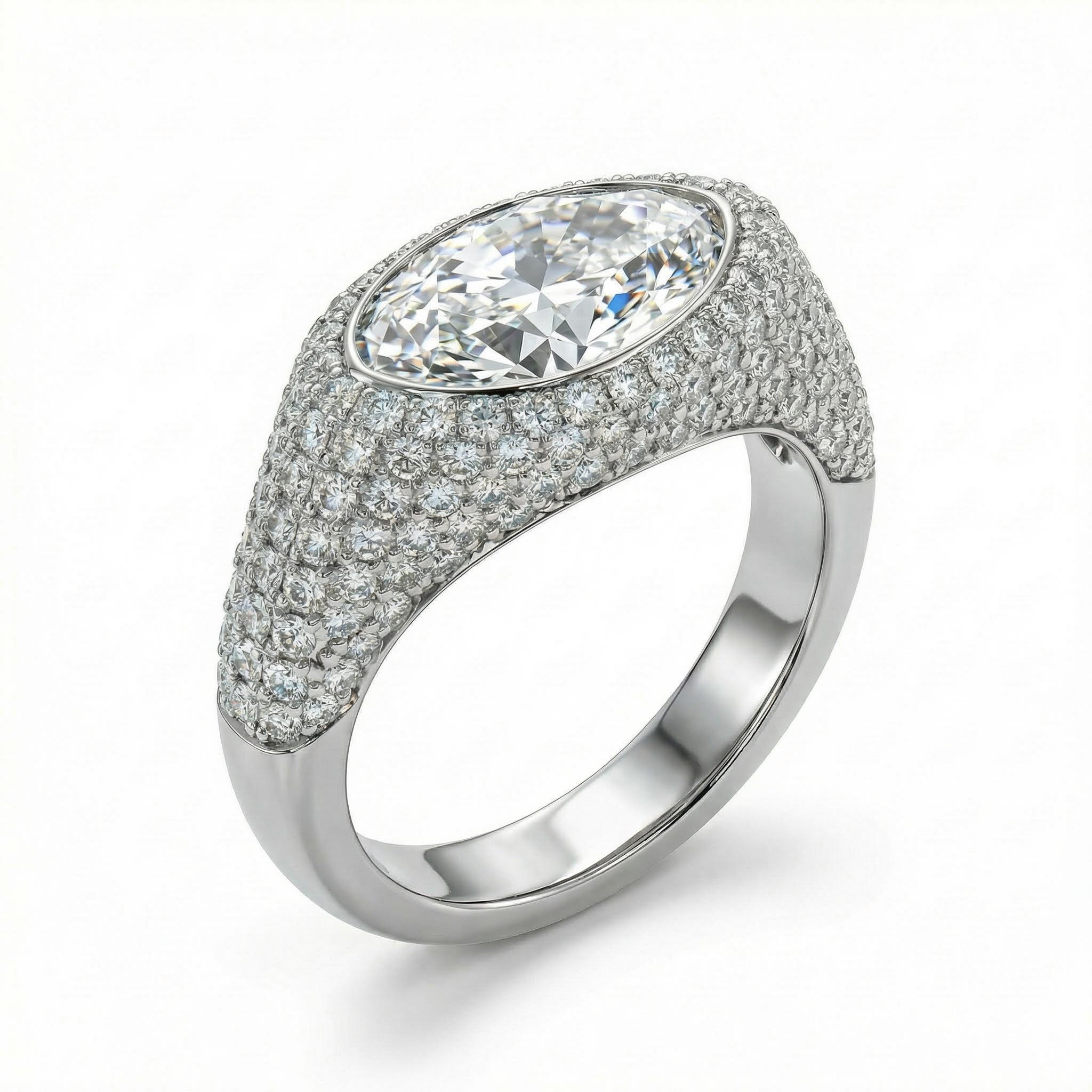 3.85ct Marquise Cut Vvs Moissanite Pave Engagement Ring Iced Out - Image 4