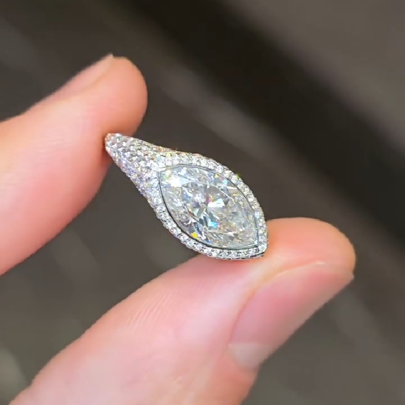 3.85ct Marquise Cut Vvs Moissanite Pave Engagement Ring Iced Out - Image 5
