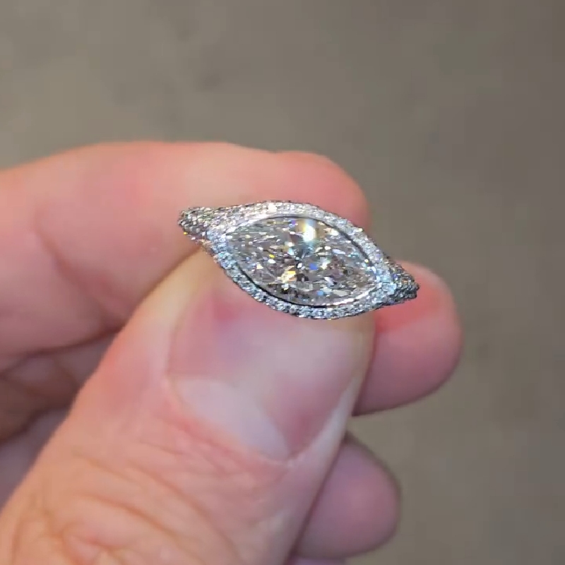 3.85ct Marquise Cut Vvs Moissanite Pave Engagement Ring Iced Out - Image 7