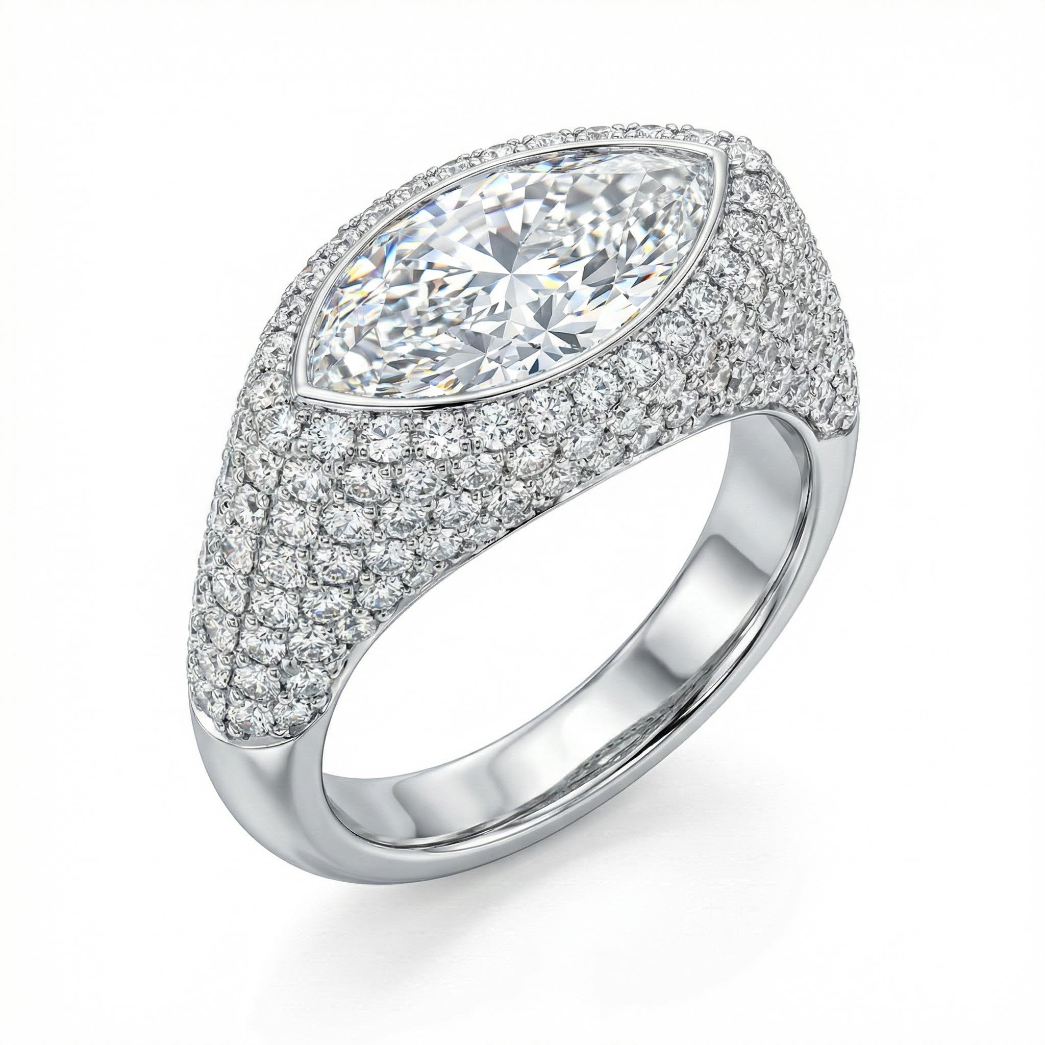 3.85ct Marquise Cut Vvs Moissanite Pave Engagement Ring Iced Out