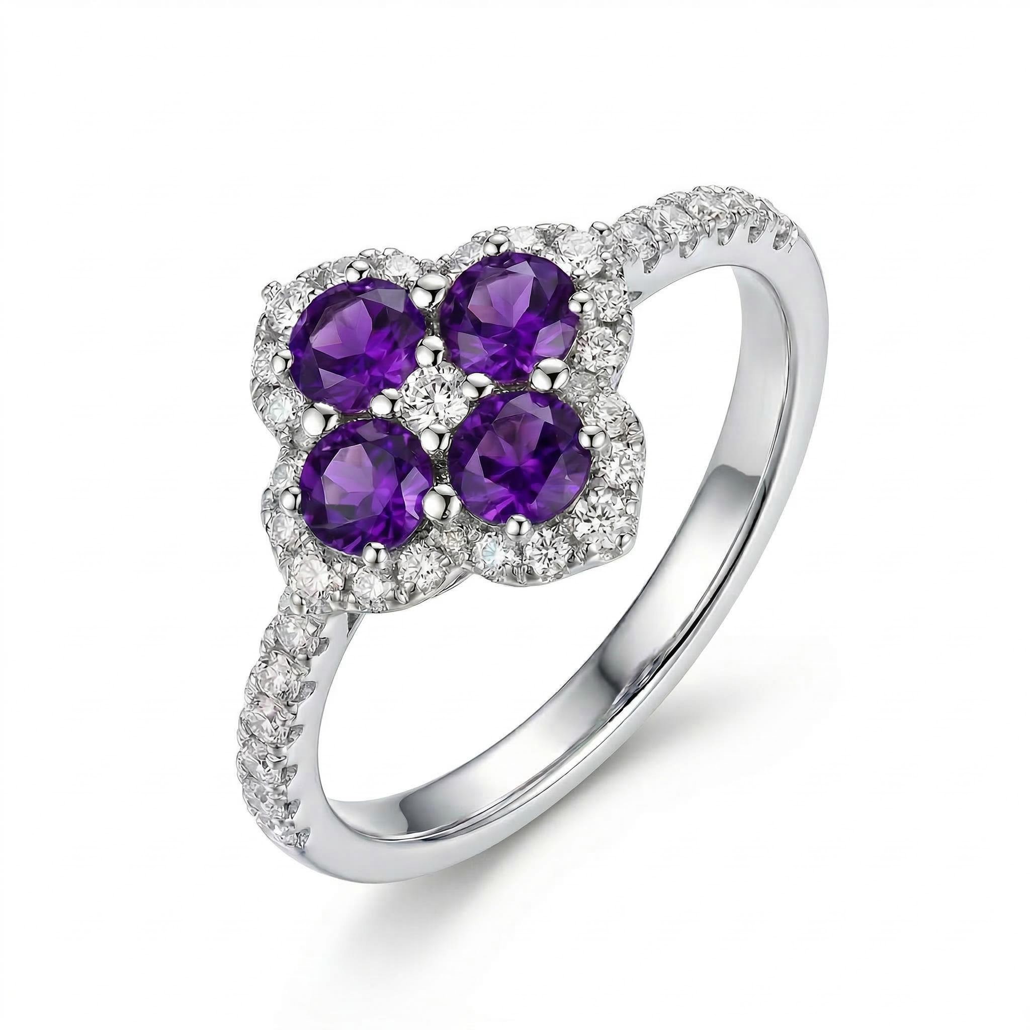 0.66ct.tw. Four Leaf Clover Engagement Ring Silver With Street Luxury Shine - Image 3