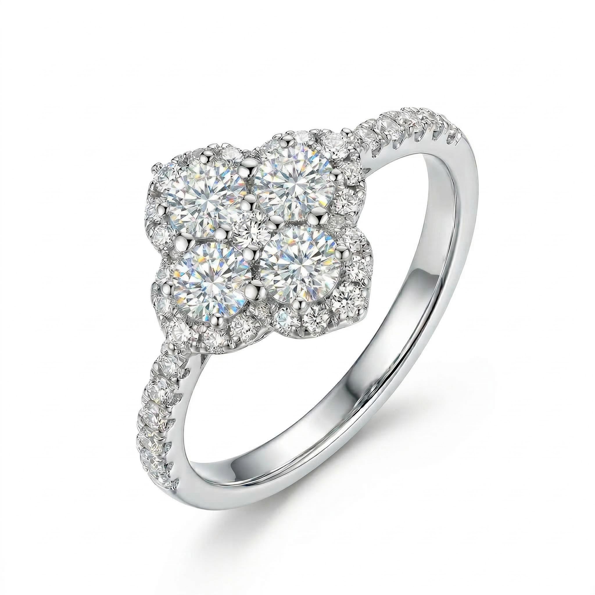 0.66ct.tw. Four Leaf Clover Engagement Ring Silver With Street Luxury Shine - Image 6