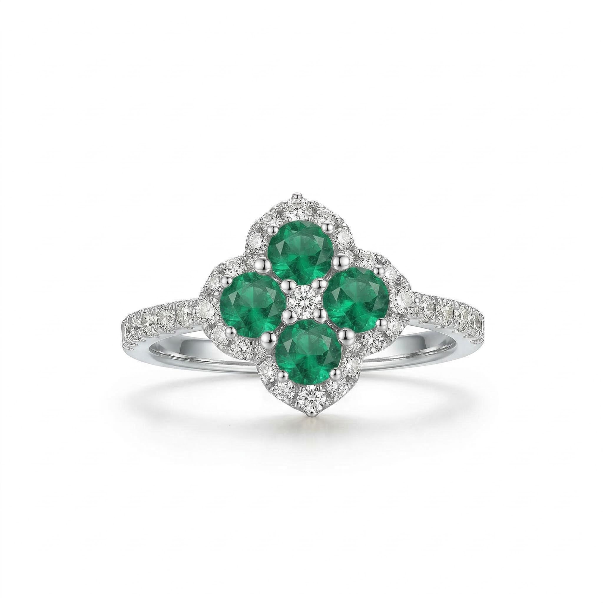 0.66ct.tw. Four Leaf Clover Engagement Ring Silver With Street Luxury Shine