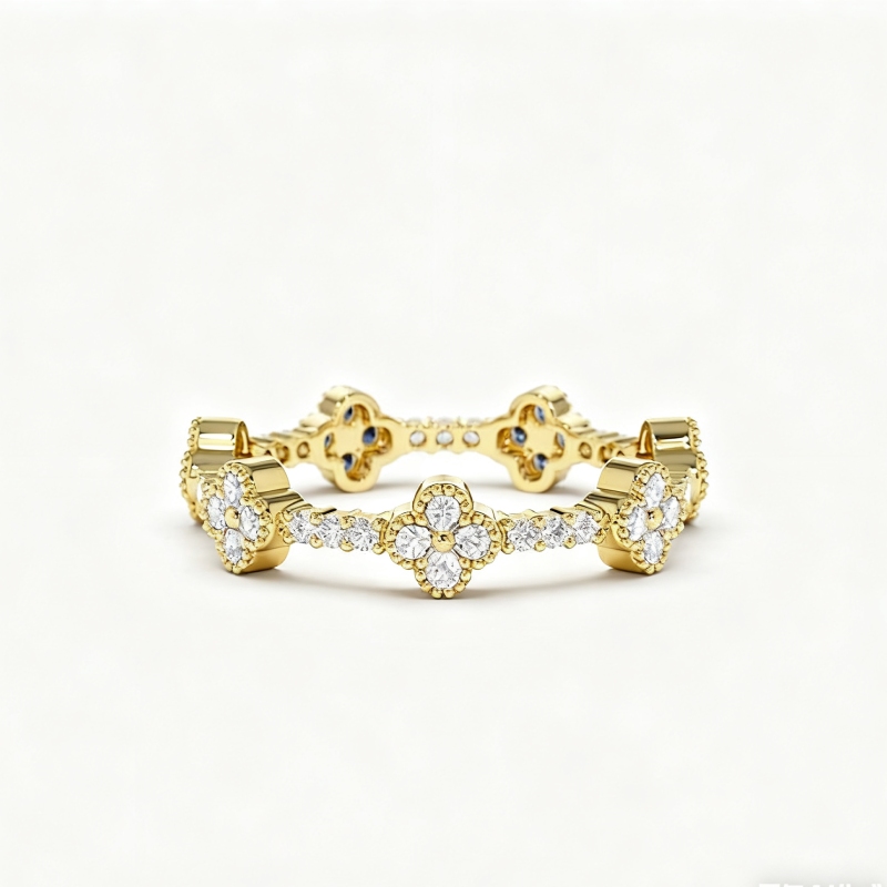 Four-leaf Clover Pave Diamond Wedding Band With Street Luxury Shine - Image 7