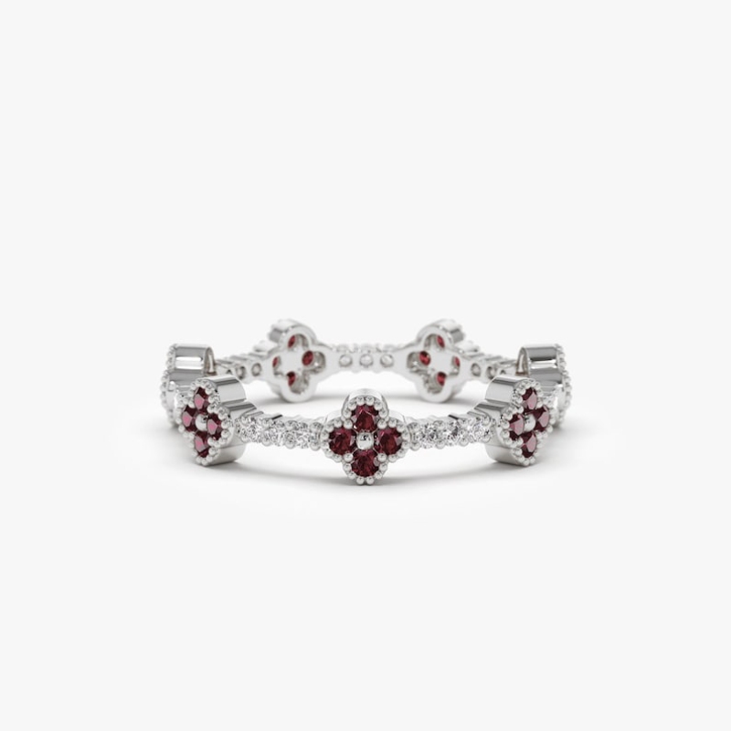 Four-leaf Clover Pave Diamond Wedding Band With Street Luxury Shine - Image 9