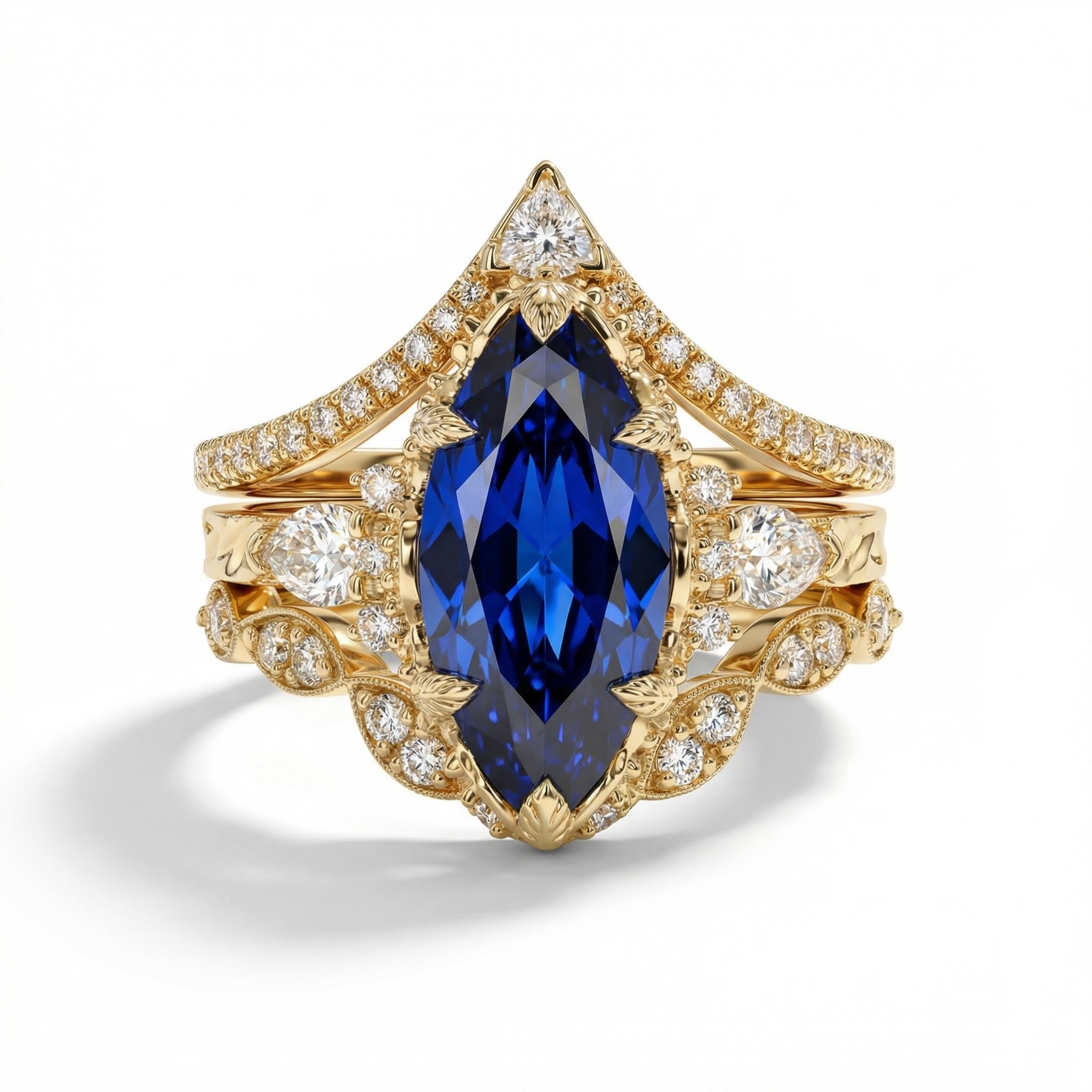6.66ct Blue Marquise Cut Gemstone Vintage Engagement Ring Set Silver - Image 3
