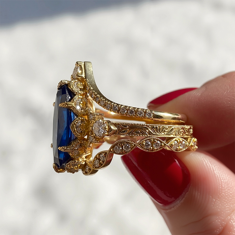 6.66ct Blue Marquise Cut Gemstone Vintage Engagement Ring Set Silver - Image 4