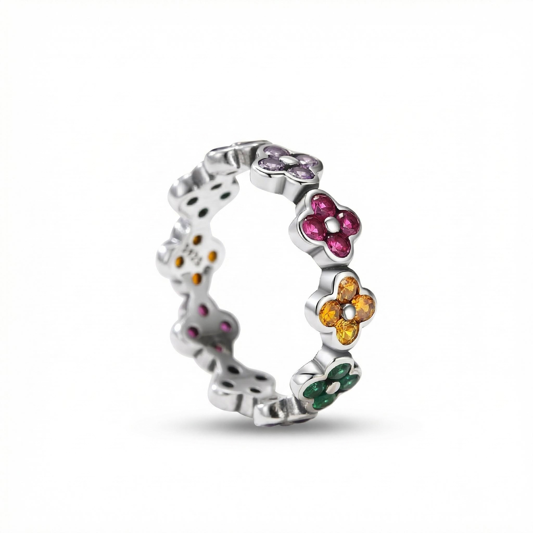 S925 Silver Colorful Four Leaf Clover Wedding Band With Street Luxury Shine - Image 4