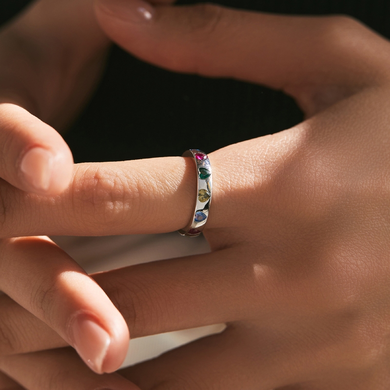 S925 Silver Colorful Heart Cut Wedding Band Ring With Street Luxury Shine - Image 3