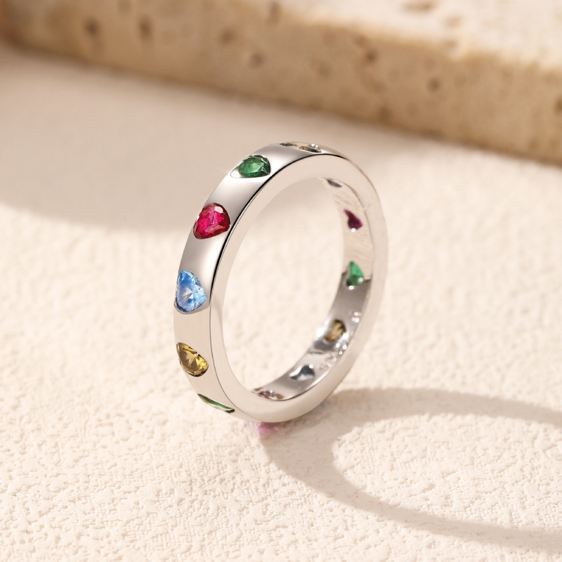 S925 Silver Colorful Heart Cut Wedding Band Ring With Street Luxury Shine - Image 4