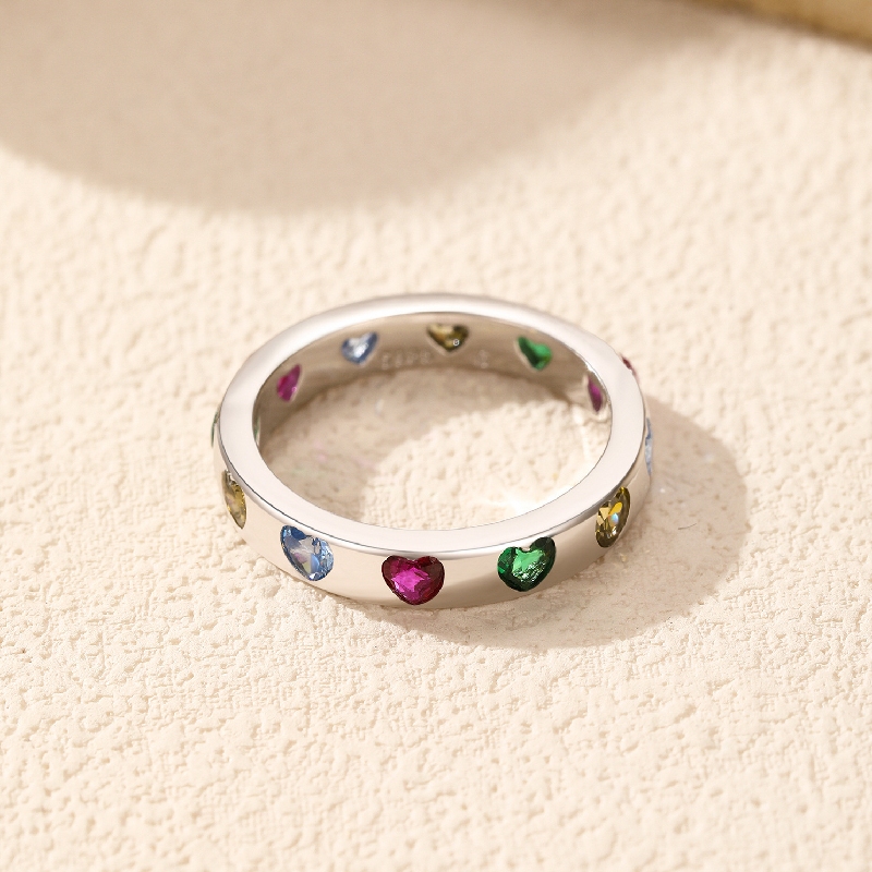 S925 Silver Colorful Heart Cut Wedding Band Ring With Street Luxury Shine - Image 5