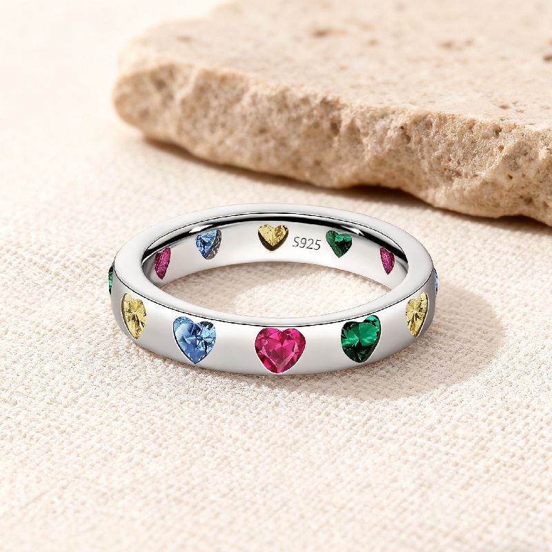 S925 Silver Colorful Heart Cut Wedding Band Ring With Street Luxury Shine - Image 6