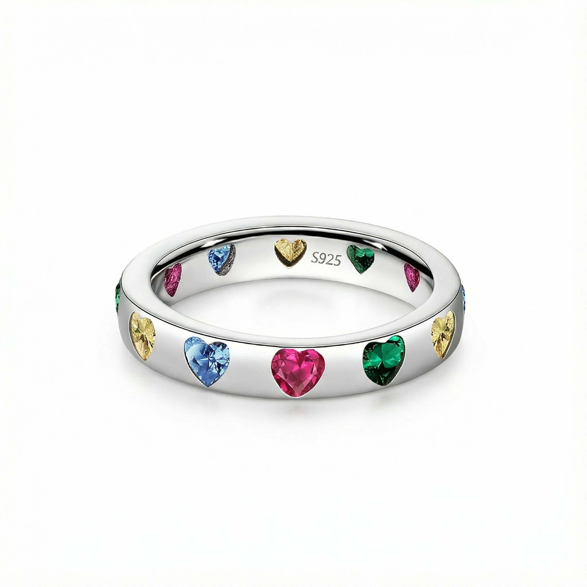 S925 Silver Colorful Heart Cut Wedding Band Ring With Street Luxury Shine