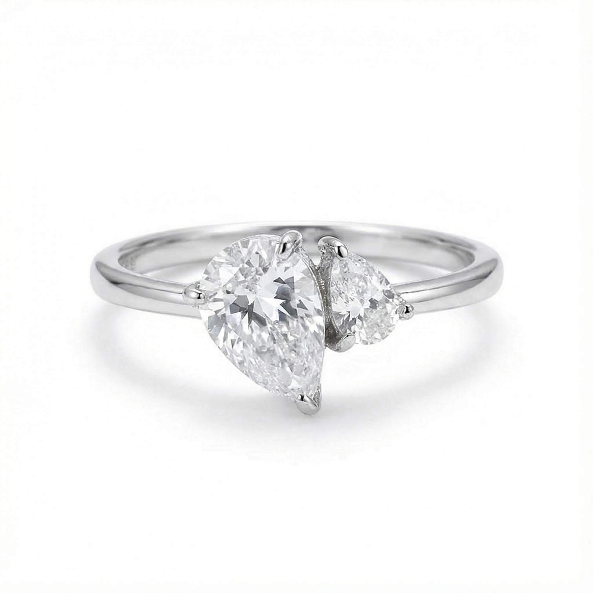 S925 Silver Double Pear Cut Engagement Ring With Street Luxury Shine - Image 3