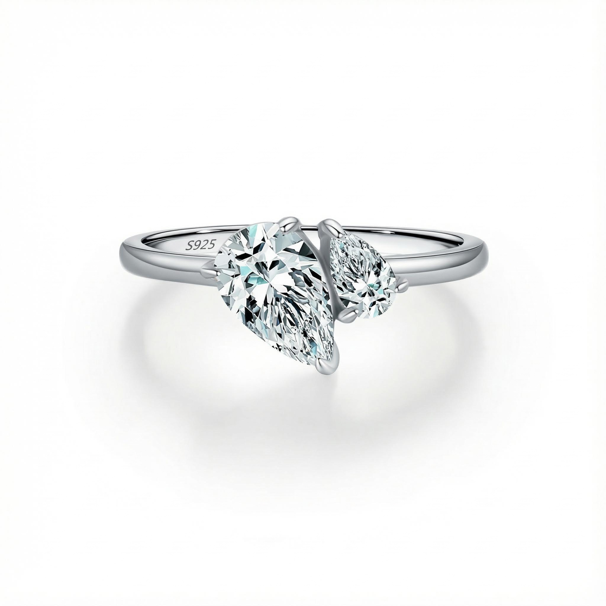 S925 Silver Double Pear Cut Engagement Ring With Street Luxury Shine