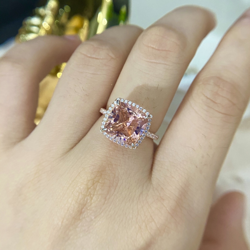 S925 Silver 5-carat Morgan Pink Cushion-cut Diamond Halo Engagement Ring In - Image 5