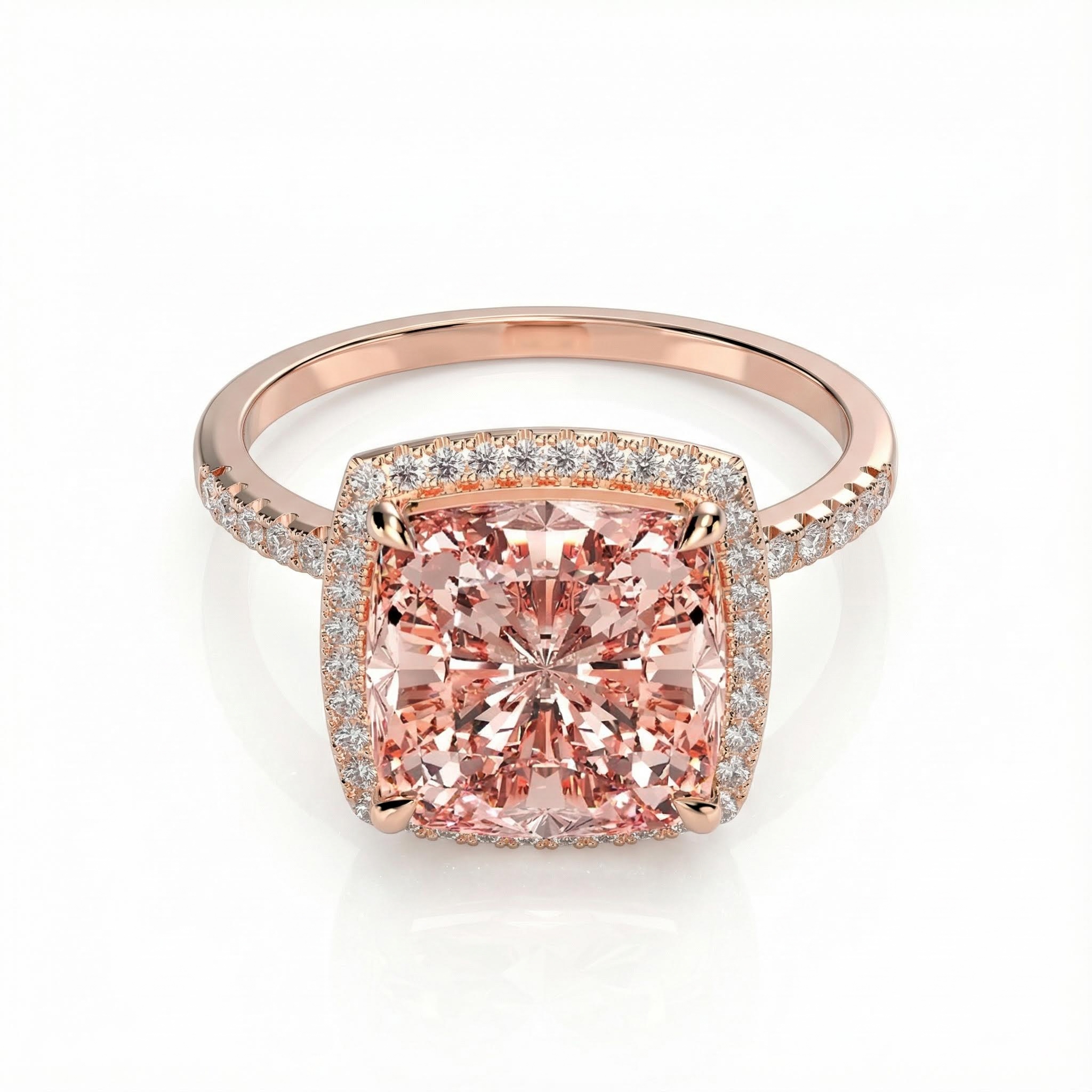 S925 Silver 5-carat Morgan Pink Cushion-cut Diamond Halo Engagement Ring In