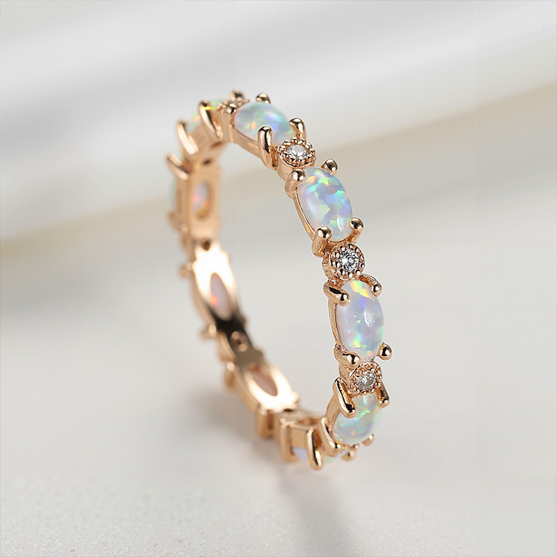 Oval Cut White Opal Eternity Band With Gold Plated With Street Luxury Shine - Image 3