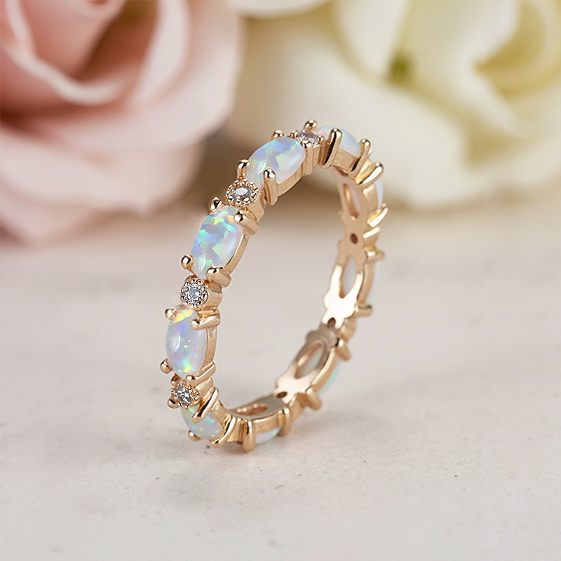 Oval Cut White Opal Eternity Band With Gold Plated With Street Luxury Shine - Image 4