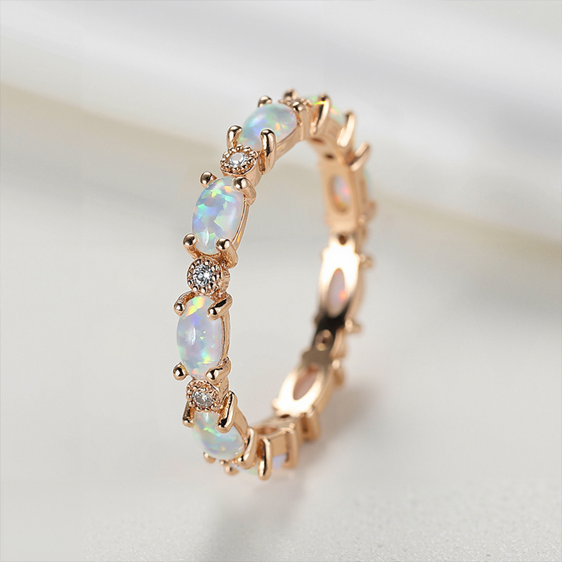 Oval Cut White Opal Eternity Band With Gold Plated With Street Luxury Shine