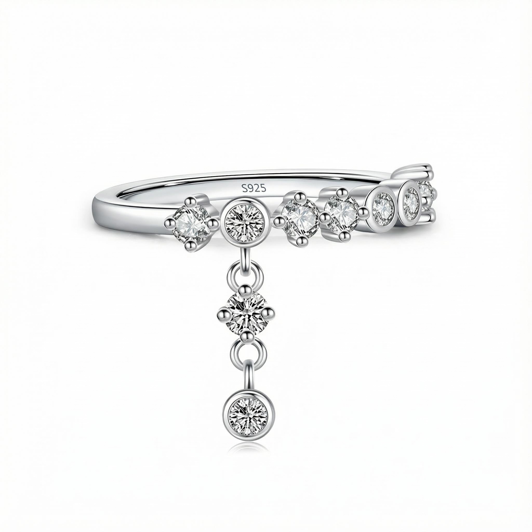 S925 Silver Shiny Round Pendant Ring For Women With Street Luxury Shine