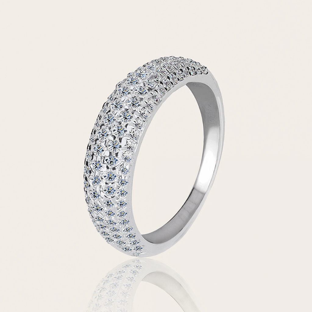 Vvs Moissanite S925 Silver Round Cut Pave Wedding Band Iced Out