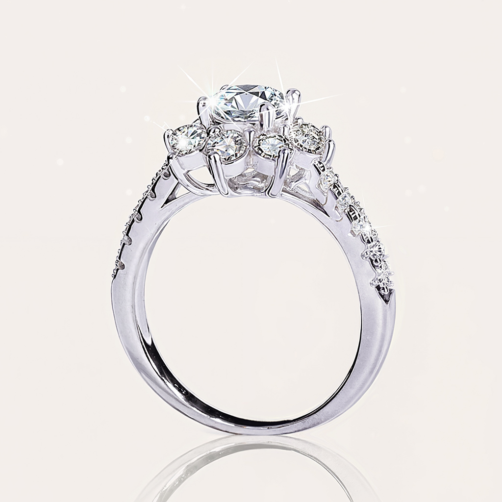 Bold 0.5ct/1ct Round Cut Vvs Moissanite S925 Silver Halo Engagement Ring - Image 4
