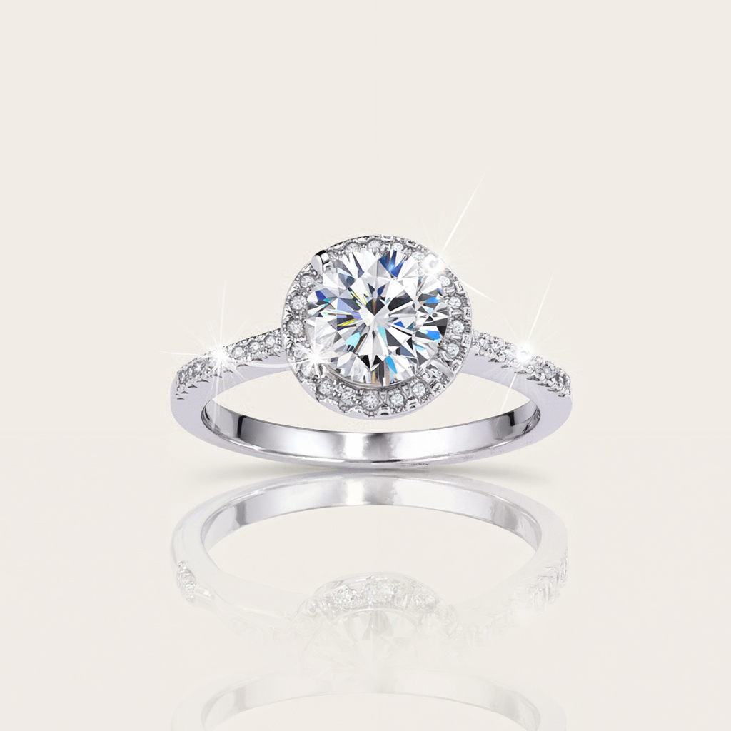 Bold 0.5ct/1ct Round Cut Vvs Moissanite S925 Silver Halo Engagement Ring - Image 5