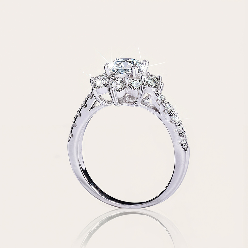 1ct/2ct Round Cut Vvs Moissanite S925 Silver Floral Halo Engagement Ring - Image 5