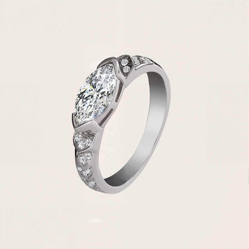 Marquise Cut Vvs Moissanite S925 Silver Engagement Ring Iced Out