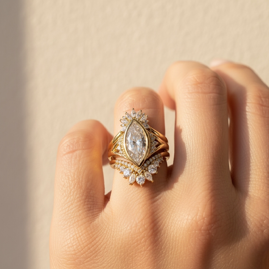 Bold 3.69ct. Tw. Marquise Cut Vvs Moissanite Vintage Engagement Ring Set - Image 3
